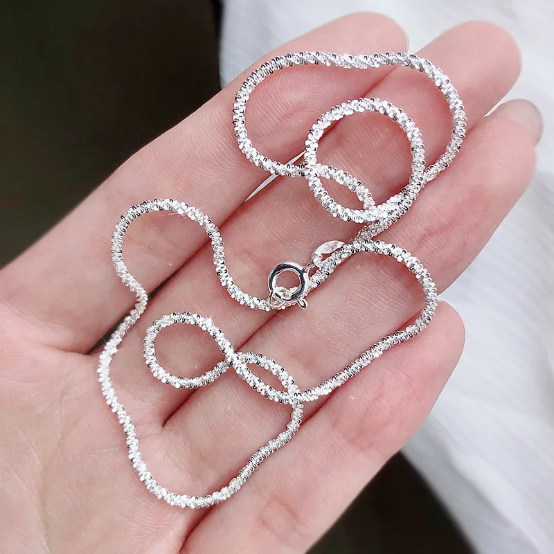 แท้ S925 สร้อยคอเงิน 2 มม.ประกาย Collarbone,สร้อยคอ,เครื่องประดับ Charm สูงของขวัญผู้หญิง