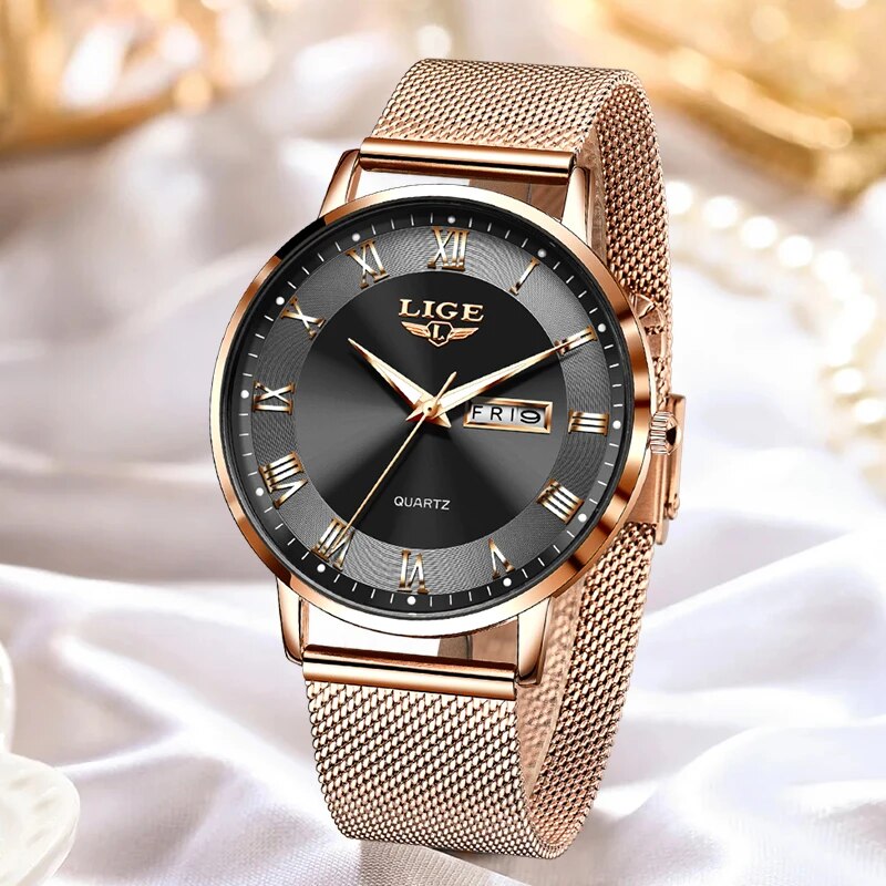 Lige 2024 novo relógio feminino relógios de luxo senhoras criativo aço pulseira relógios feminino à prova dwaterproof água relogio feminino