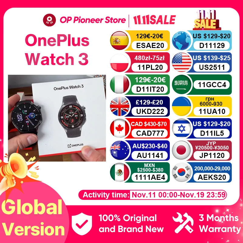 Versão global do relógio inteligente OnePlus Watch 3 Ecrã AMOLED LTPO de 1,50 polegadas Processador Snapdragon W5 GPS Wear OS de dupla frequência