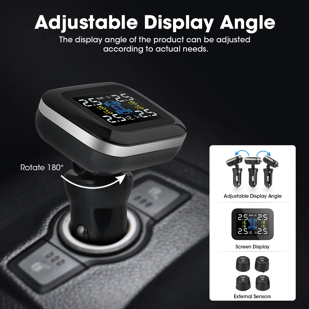 Encendedor de cigarrillos TPMS para coche, inalámbrico, Universal, TPMS, USB, Digital, tpms, sistema de alarma de presión de neumáticos, 4 sensores internos externos