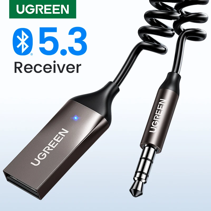UGREEN Bluetooth 5.3 Aux Wireless Car Bluetooth USB to 3.5mm Jack Audio Mic Handsfree Adapter for Car Speaker