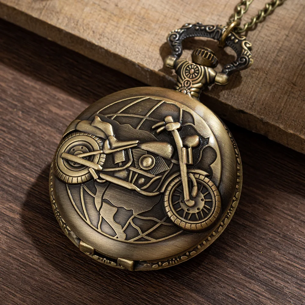 Retro motocykl samochód wzór kwarcowy zegarek kieszonkowy motocykl MOTO Design wisiorek Fob łańcuszek do zegarka prezenty dla mężczyzn