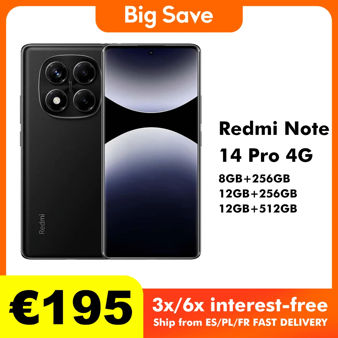 Anteprima mondiale Versione globale Xiaomi Redmi Note 14 Pro 4G Smartphone 200MP AI Fotocamera MediaTek Helio G100-Ultra 6.67" 5500mAh