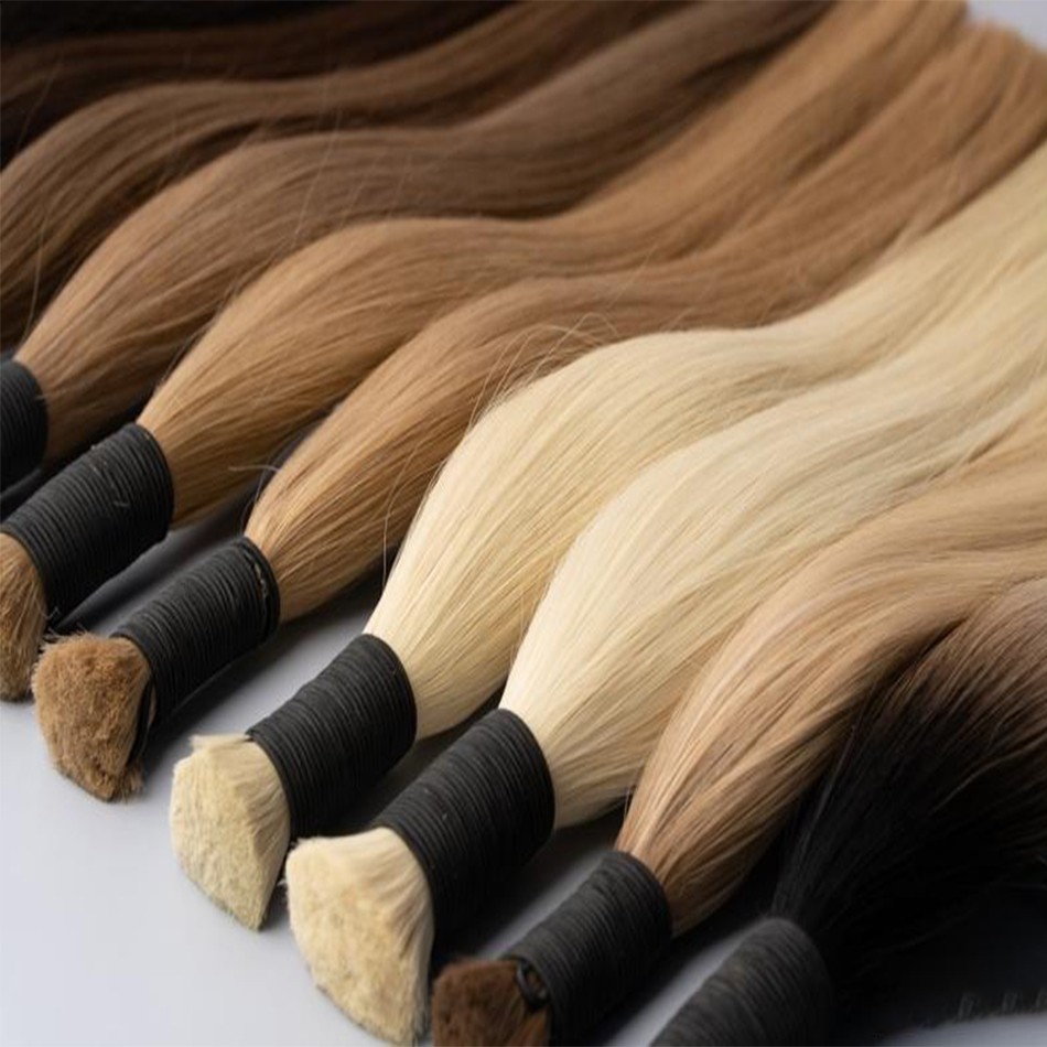 613 cheveux humains droits sans trame 100% paquets vierges mettre en évidence les Extensions en vrac originales russe naturel non transformé blond Braidi