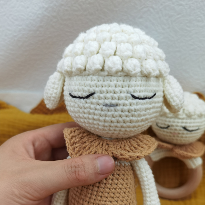 Baby Pacifier Clip Crochet Sheep Handbell Teething Rattle Dummy Chain Boy Girl Unisex Teether Infant Shower Gift