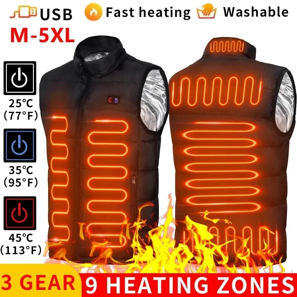 Chaleco calefactable de 9 zonas, chaquetas eléctricas con calefacción, ropa deportiva para hombres y mujeres, abrigo calefactable, abrigo térmico de grafeno, chaqueta calefactora USB para acampar