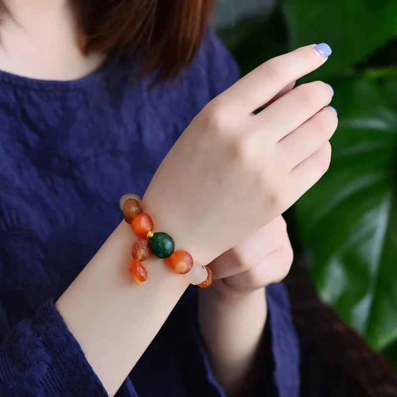 Pulsera de piedra cruda de ágata Alashan, pulsera de cuentas de ágata Gobi, corazón de azúcar, forma Irregular colorida, regalo Unisex