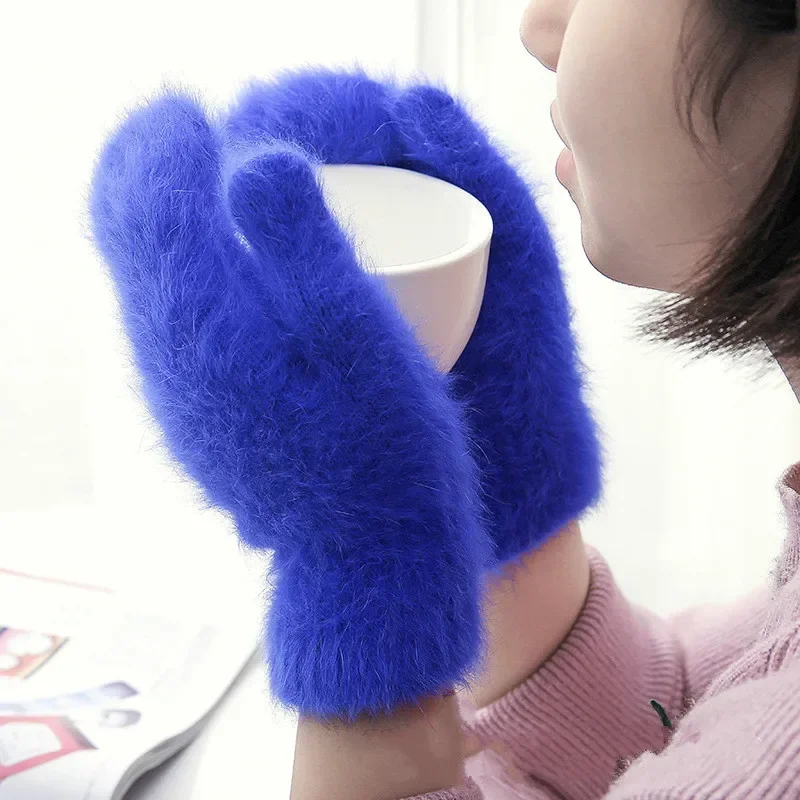 Gants en laine de lapin mignons pour femmes, mitaines d'hiver, sortie d'usine, gants en fourrure, sans doigts, gants d'hiver pour femmes et filles