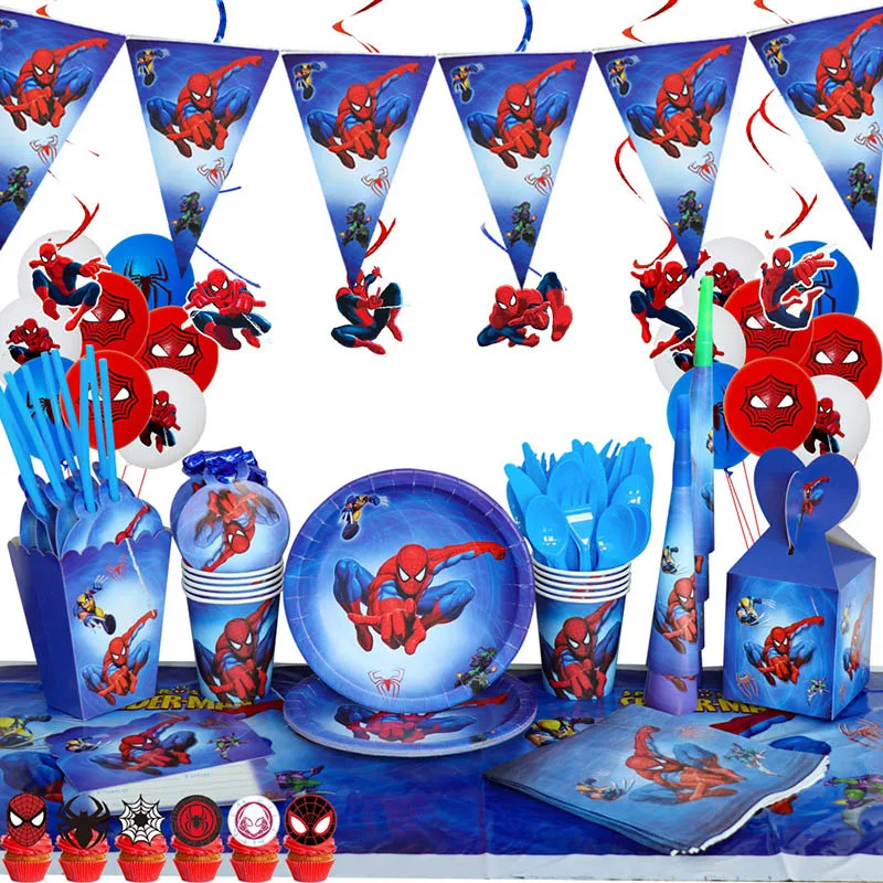 SpiderMan ตกแต่งสําหรับเด็ก Latex อลูมิเนียมฟอยล์บอลลูน Spider Theme อุปกรณ์เหตุการณ์ทิ้งบนโต๊ะอาหาร