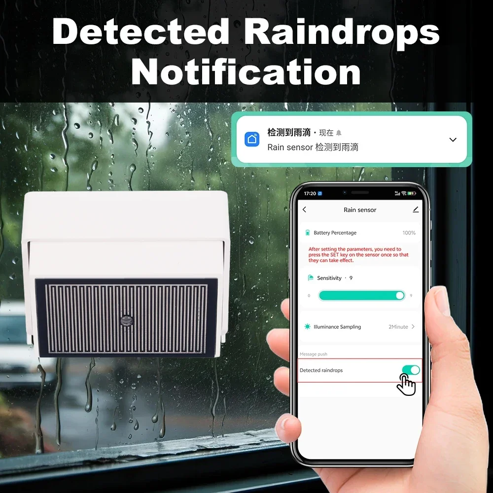 Sensor de detecção de gotas de chuva tuya zigbee com detector de luz ipx4, à prova d'água, suporte para água da chuva, assistente doméstico zigbee2mqt