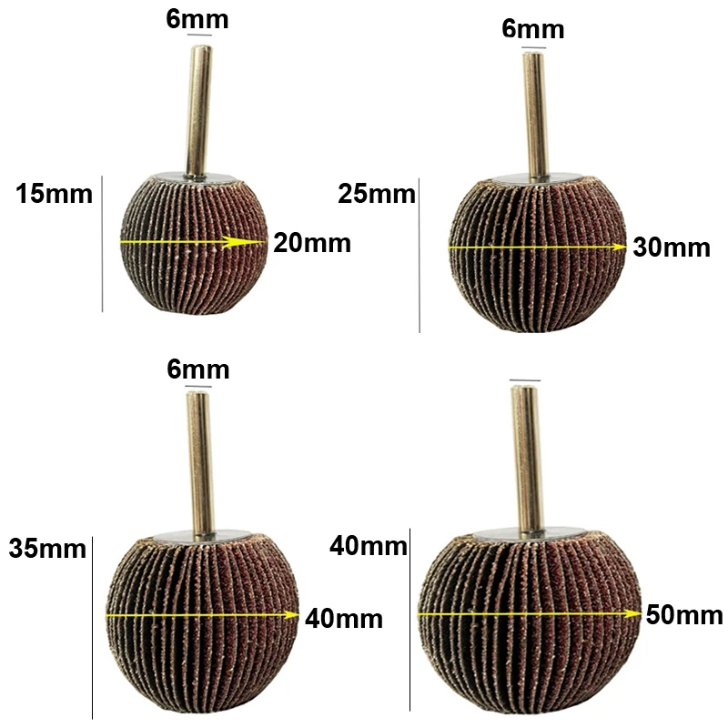 1PC Spherical Sandpaper Flap Wheel 6mm(1/4") Shank 60-180 Grit Abrasive Rotary Tool for Grinder Precision Polishing, Ball Shape
