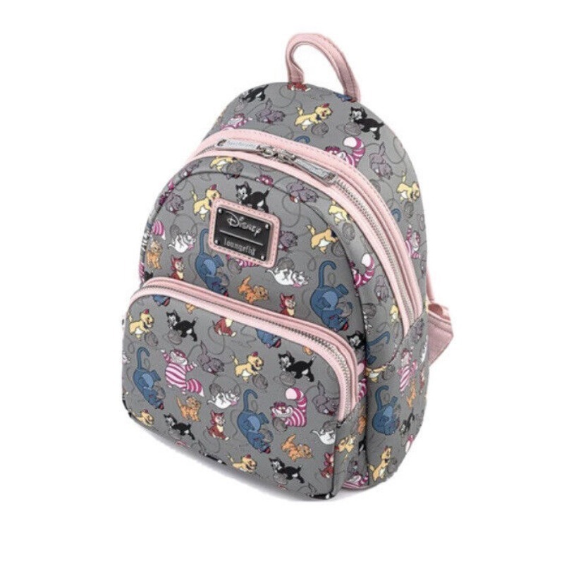 Loungefly Disney Cats Faux Leather Damska torba na ramię z podwójnym paskiem Torebka Mini plecak z kotem Cheshire