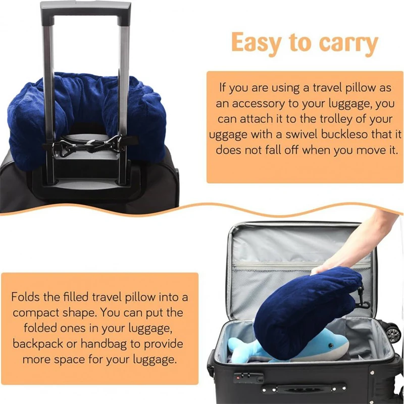 Almohada de cuello rellenable portátil, ropa rellenable que ahorra espacio, almohada de cuello, franela cómoda ajustable para coche, tren, avión