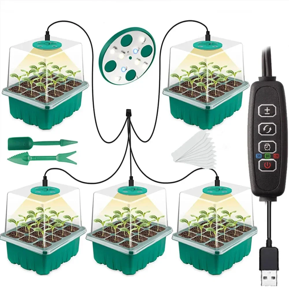 Led Kweeklamp Met Zaaibakken Zaaibakken Met Volledig Spectrum Zaadstartkit Gereedschappen Kiemkweeklamp Voor Serreplant 12 Cellen