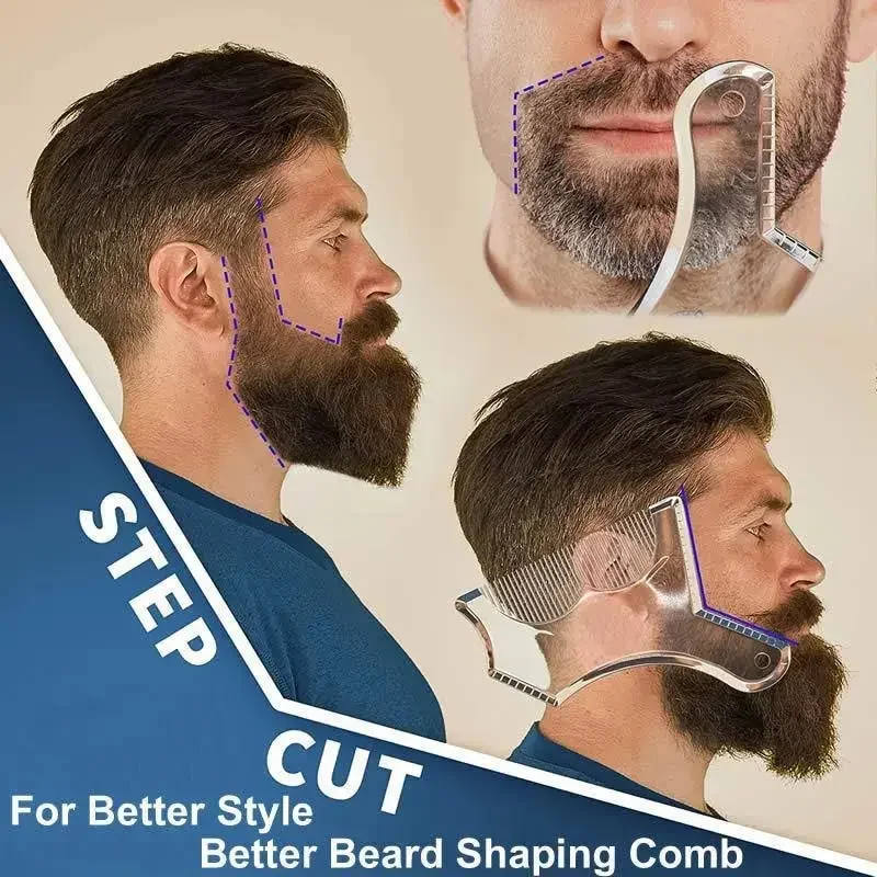 Modello per barba da uomo Pettine per styling barba multifunzionale all-in-one Strumenti creativi per modellare stencil per barba per peli del viso toastati