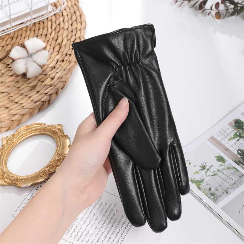 Gants en cuir pour femmes, chauds, automne et hiver, fleur de grande muraille, style coréen, forme de main modifiée, plus velours épais, équitation