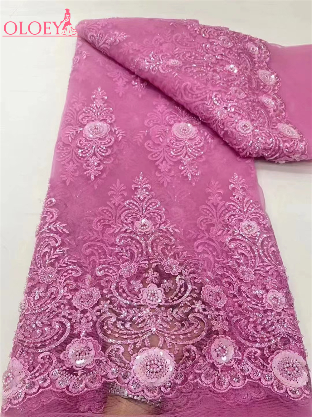 ウェディングドレス、フランスの刺embroidery、アフリカのナイジェリアのファッション用にビーズが付いたレース生地