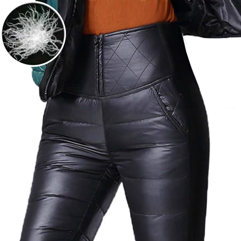 女性黒スリム厚みの Pantalones 冬暖かいダウン綿シックなペンシルパンツスノーウェア弾性ハイウエストオーバーサイズ 6xl Spodnie