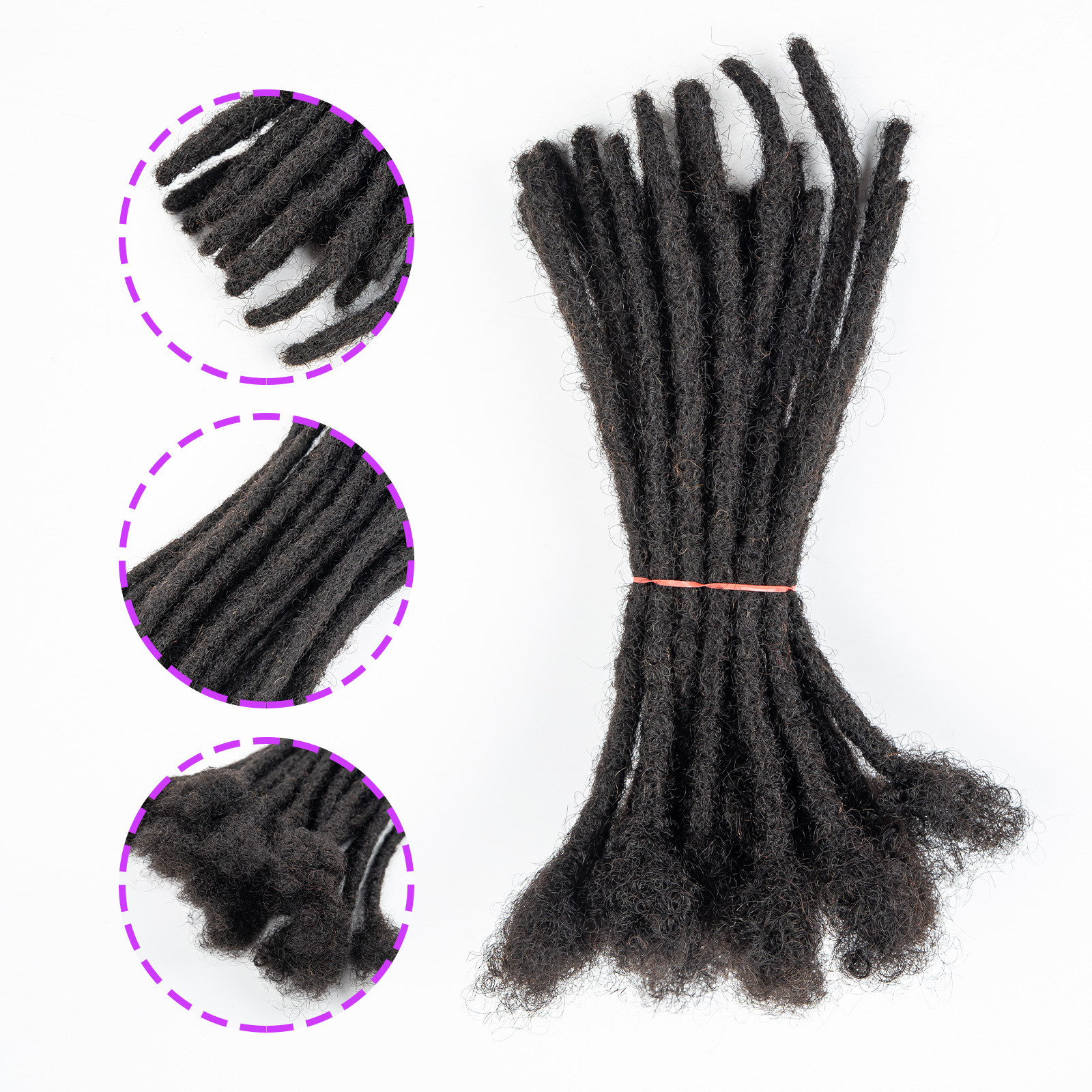 0.6 cm de largeur 4-8 pouces 10 brins Loc Extensions de cheveux humains 100% Extensions de Dreadlock permanentes entièrement faites à la main pour femmes hommes