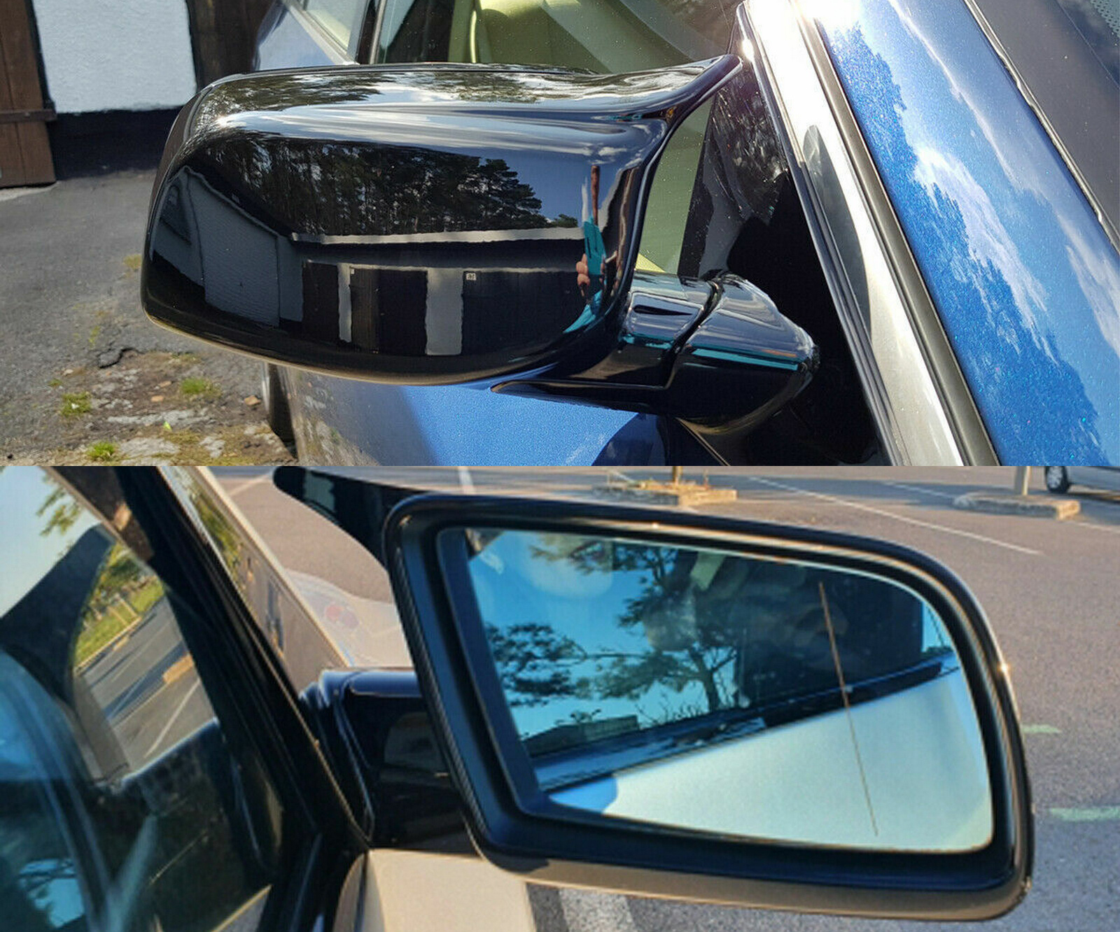 2PCS For BMW E60 E61 E63 E64 2004-2007 Gloss Black Wing Rearview Mirror Cover Caps