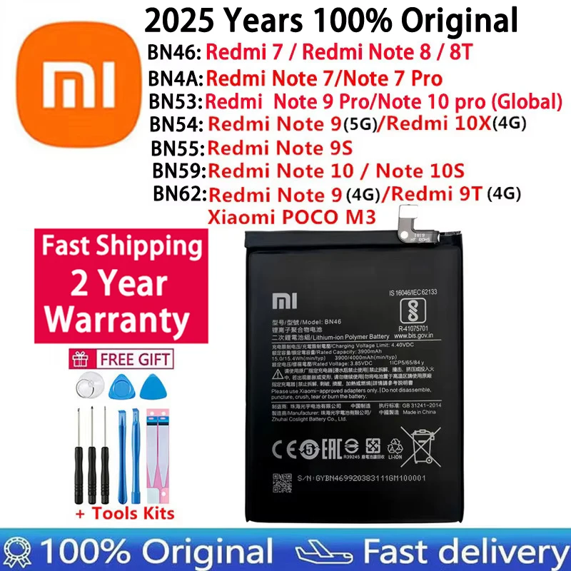 100% оригинальный аккумулятор BN46 BN4A BN53 BN54 BN55 BN59 BN62 для Xiaomi Redmi 7 9T 10X POCO M3 Note 7 8 8T 9 9S 10 10S pro Батареи