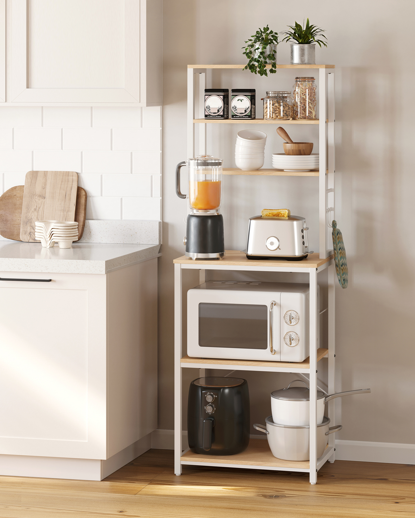 VASAGLE Standregal, Küchenregal mit 6 Haken, 40 x 60 x 167 cm(TxBxH)