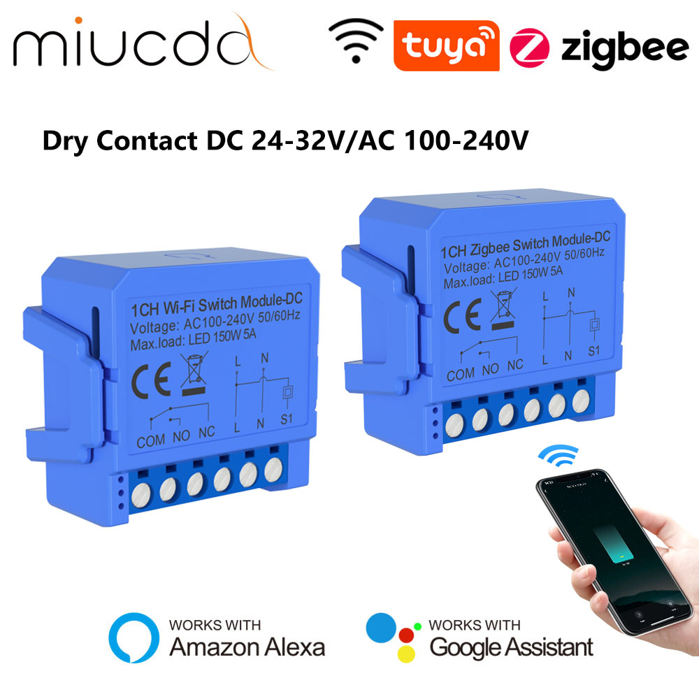 MIUCDA Tuya WiFi/ZigBee Smart Switch Modul Trockenkontakt DC 24-32V/AC 100-240V DIY Breaker Relais Timer Arbeit für Alexa Google Home