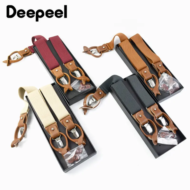Deepeel- Tirantes para adultos para hombre, 3,5x125cm, 6 Clips, correa elástica ajustable, tirantes con botones, camisa informal para hombre, suspensorio para pantalones vaqueros