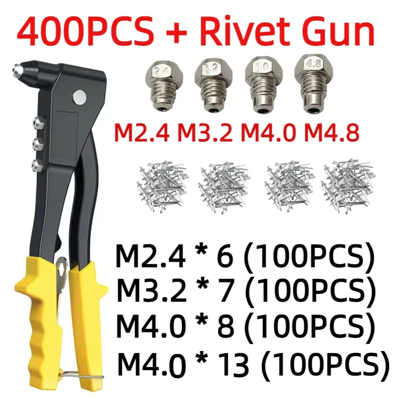 120/200/400/600PCS Zware Klinkhamer Gun Set Hand Klinkhamer Set Blindklinknagel Tang pistool DIY Klinknagels Moer Automotive Gereedschap