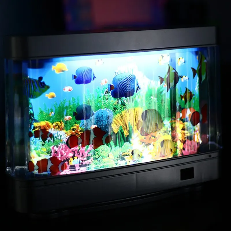 Tropical Fish Tank Lamps Artificial Aquarium Decor Virtual Ocean in Motion Night Light For Children Halloween Christmas Gift Toy