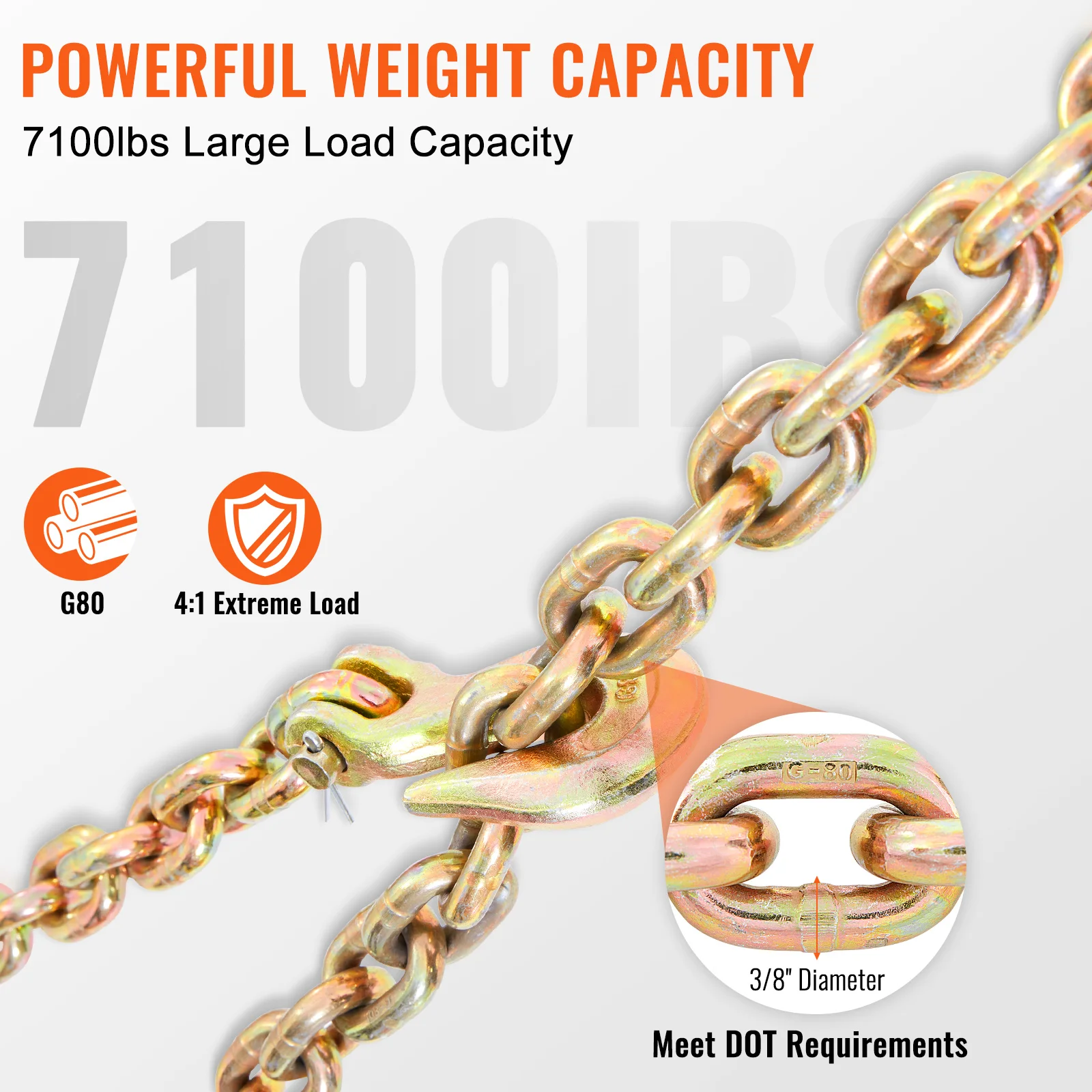 VEVOR 1/2pcs Binder Chain Trailer Tow Zinc Plated Truck with Safety Grab Hooks for Logging Binder Tie Down Transport Flatbed