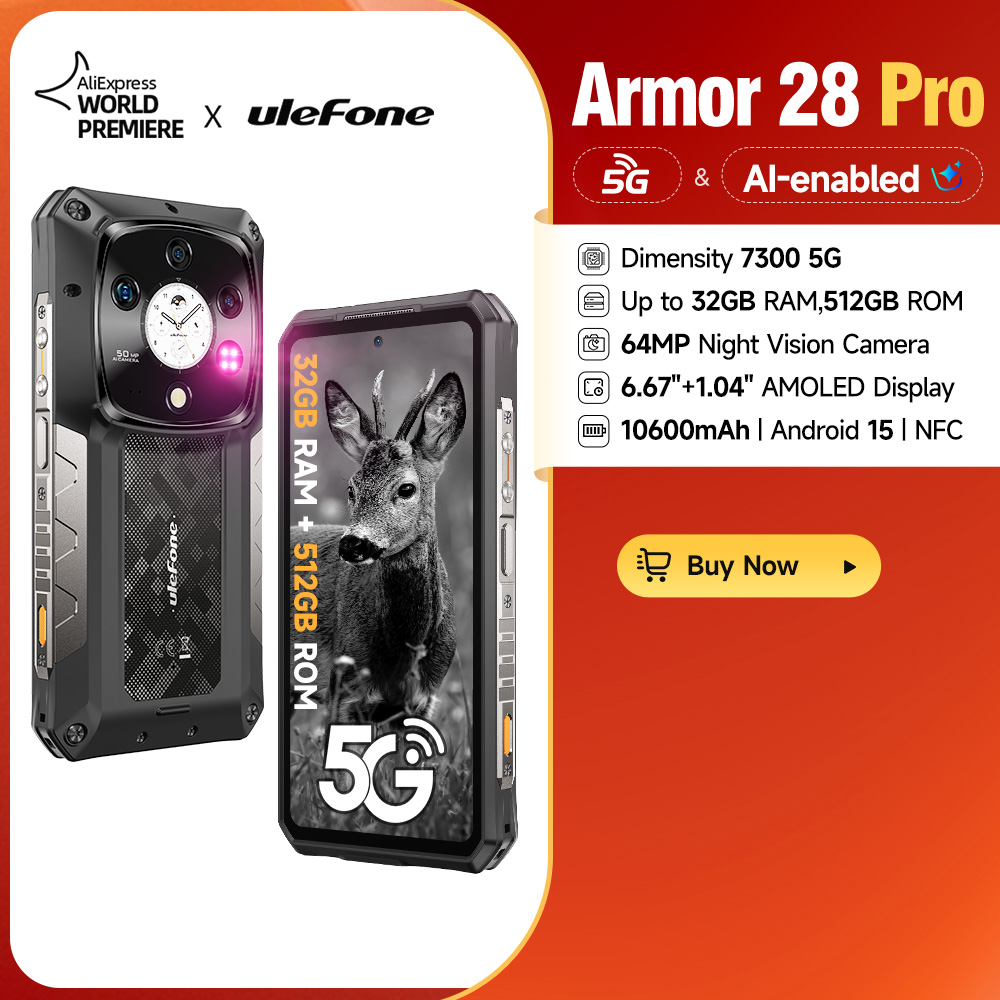 【New】Ulefone Armor 28 Pro 5G AI Rugged Phone 10600mAh 6.67”AMOLED 64MP Smartphone 512GB ROM 120W Android 15 Mobile phone