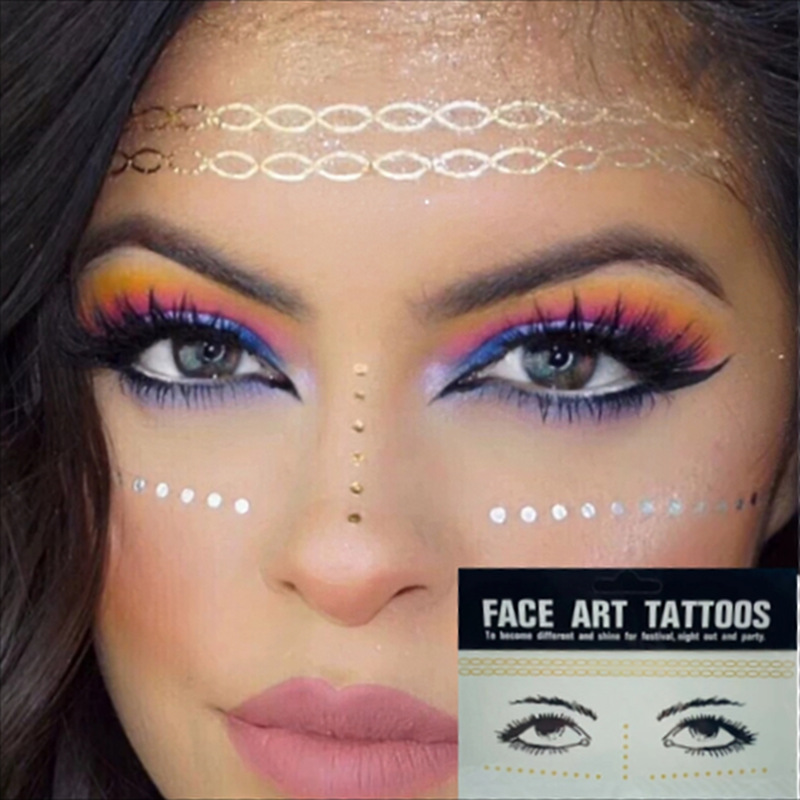 Pegatinas de pecas falsas a prueba de agua para mujer, pegatinas de tatuaje temporal con purpurina dorada, Luna, estrellas, maquillaje facial para fiesta de música