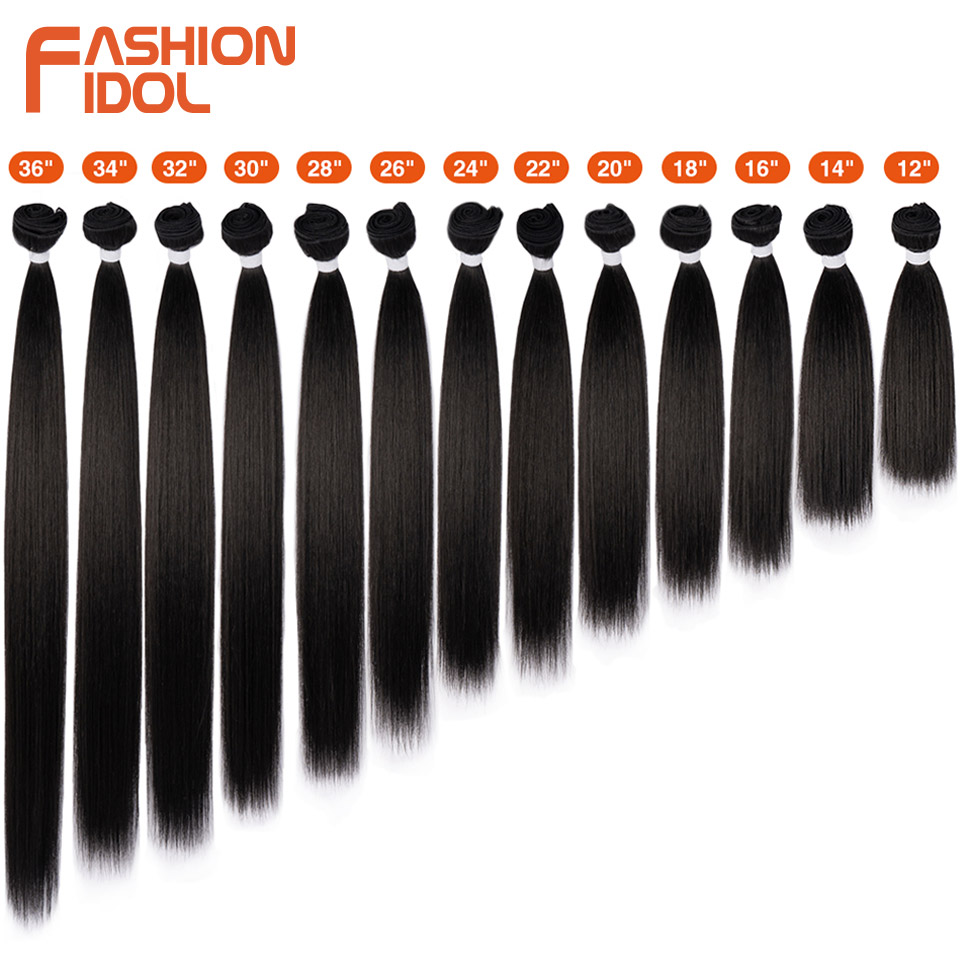 FASHION IDOL 26-дюймовые прямые волосы Yaki для наращивания волос Салонные синтетические пучки волос Высокотемпературное волокно Ombre Светлые накладные волосы