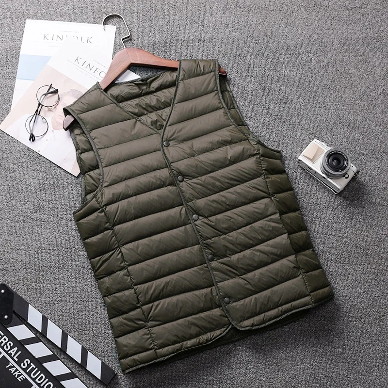 Schinteon Männer Licht Unten Weste Gielt Casual Weste Frühling Herbst Weiße Ente Unten Jacke Männlichen V-ausschnitt Ärmellose Mantel Liner Weste