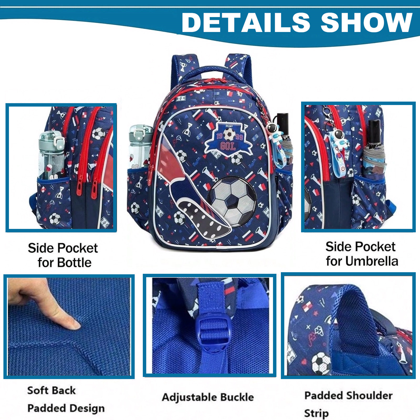 School Bookbag for Boy Football Pattern Backpack Kids Backpack Waterproof School Bag Mochila Infantil Lunchbox Child Pencil Case