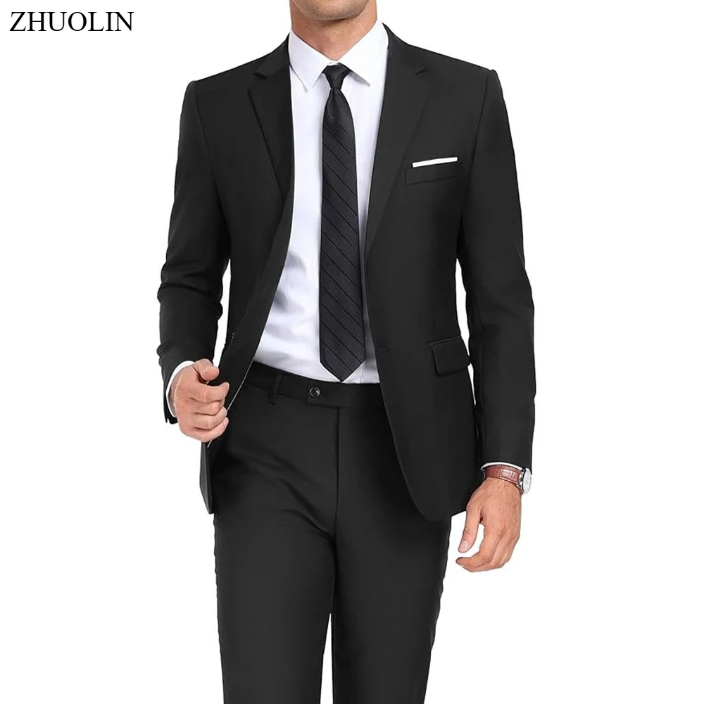 Garnitury Męskie Ślubne 2-częściowe Eleganckie Marynarki Spodnie Blejzery Slim Fit Formalny Strój Moda Biznes Klasyczny Kostium 2025