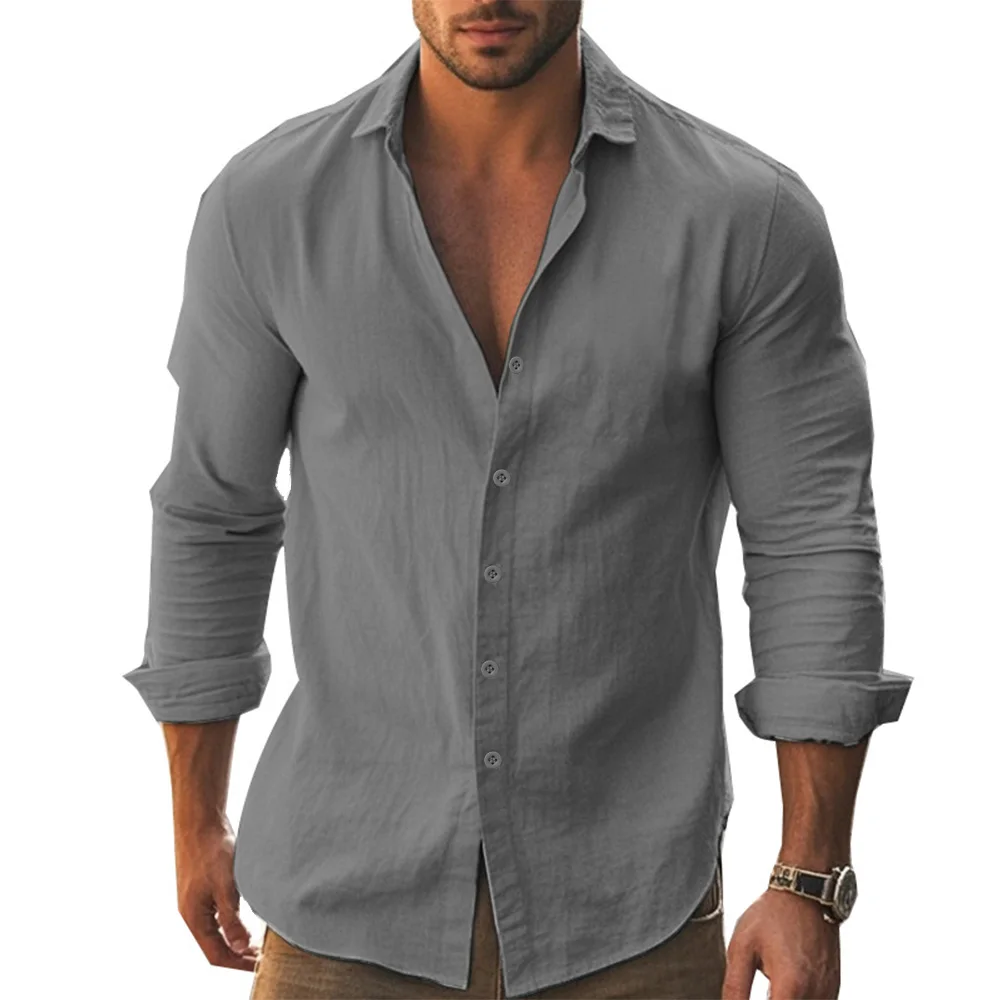 Hemd Männer Baumwolle Leinen Hawaiian Shirts Langarm Knopfleiste Button-Down Tops Atmungsaktive Frühling Sommer Herren Hemd