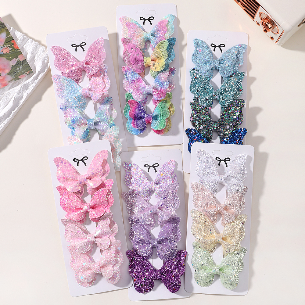 4Pcs Frauen Mädchen Glitter Schmetterling Haar Clip für Kinder Pailletten Bogen Haarnadeln Nette Headwear Trendy Hairgrip Haar Zubehör