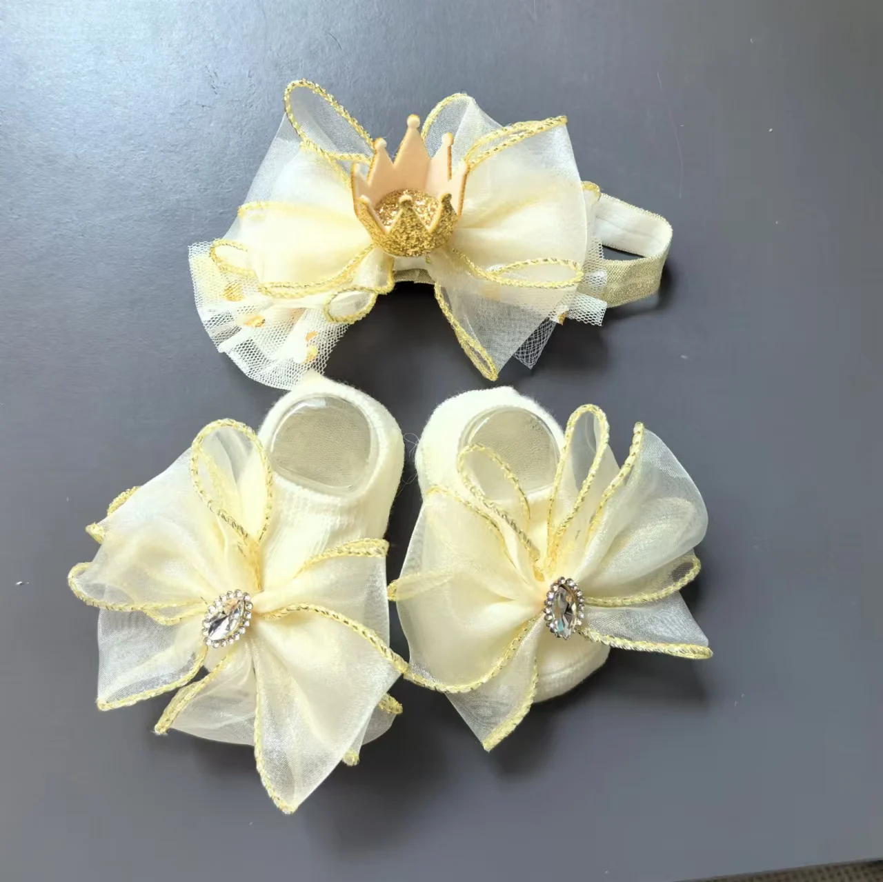 Conjunto de meias para cabeça de bebê, faixa de cabeça macia e confortável, faixa de cabeça com flor de coroa de bebê, meias de barco para crianças, meias de chão