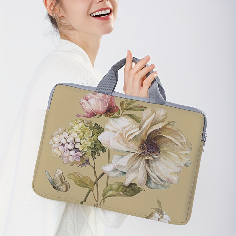 1-piece set, flower patterned laptop bag, briefcase, suitable for 14 inch laptops, fixed laptop bag