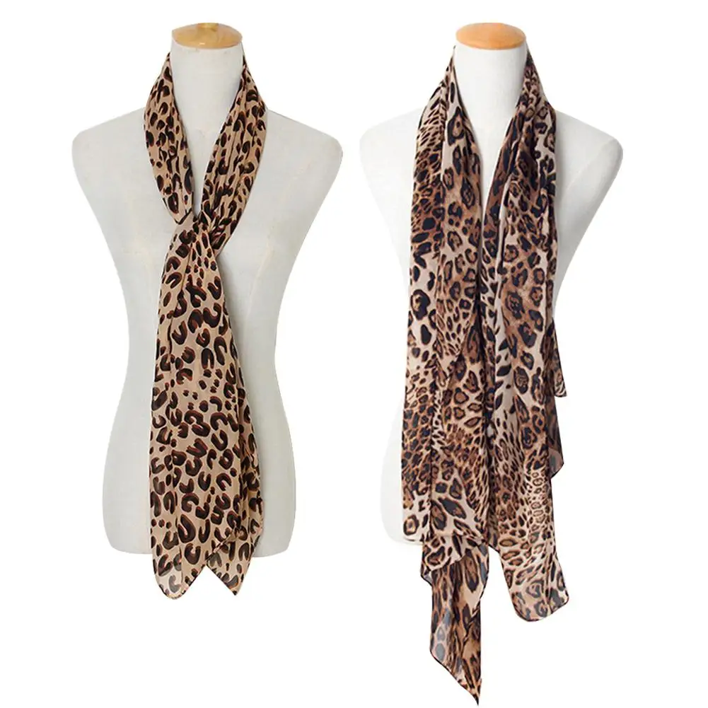 Lenço de leopardo vintage moda macio chiffon xale cachecol feminino inverno animal impressão cachecol leopardo cachecol para mulher