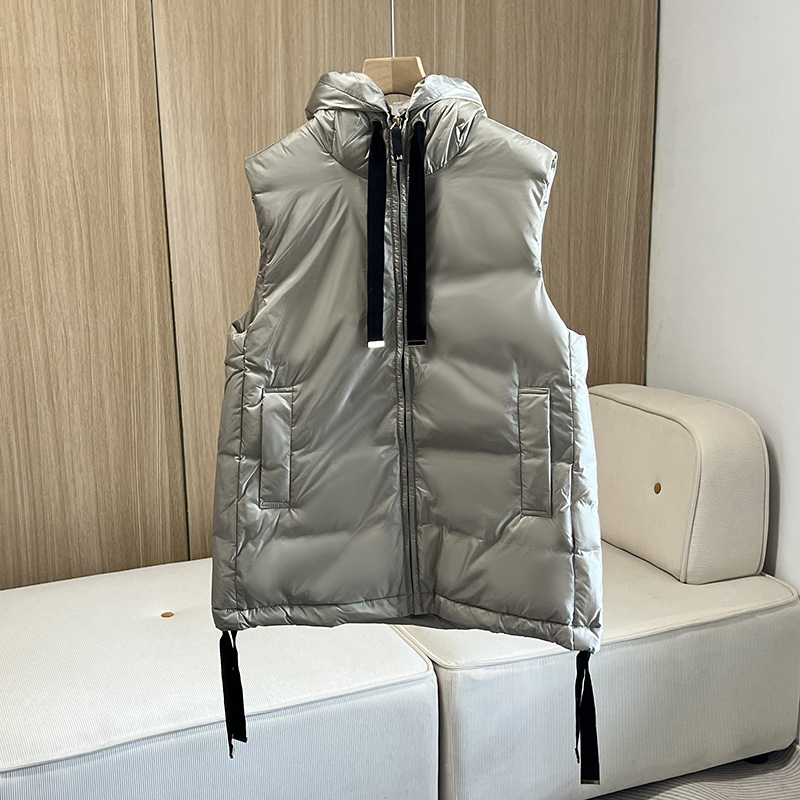 Schinteon femmes 90% duvet de canard blanc gilet avec capuche décontracté sans manches veste Simple couleur unie mode automne hiver haut 2025