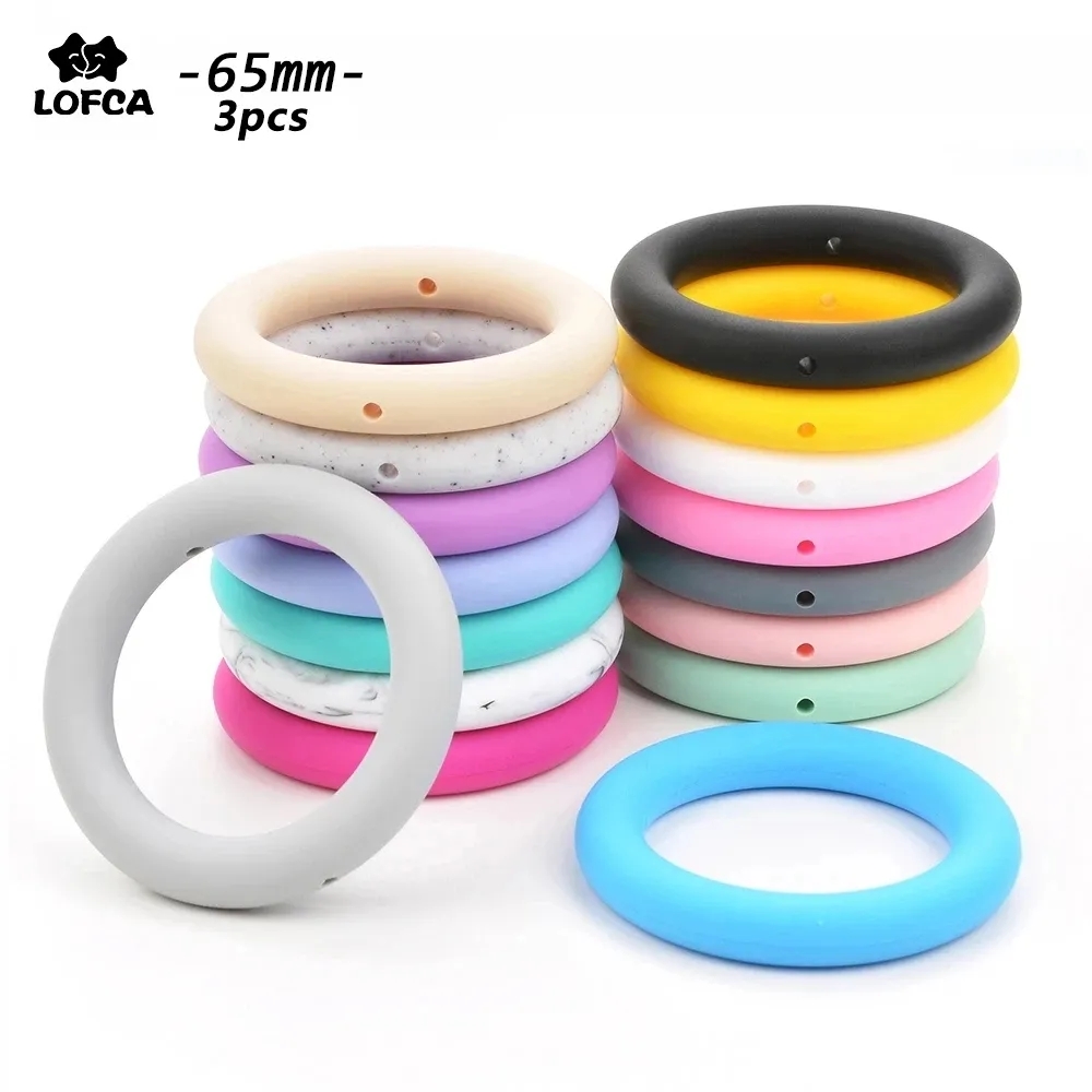 LOFCA Beißring, 65 mm, Silikonperlen, 3 Stück, Baby-Charm, Beißring, Halskette, Schnullerherstellung, BPA-frei, lebensmittelechter Silikonschmuck