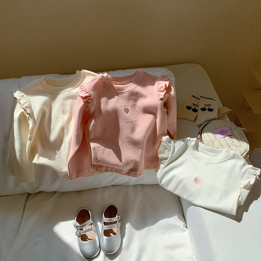 เด็กใหม่เสื้อยืดเสื้อกันหนาวหญิงแขนยาวฤดูใบไม้ผลิและฤดูใบไม้ร่วงแขนยาว Bottoming เสื้อสาวเสื้อยืดยาว