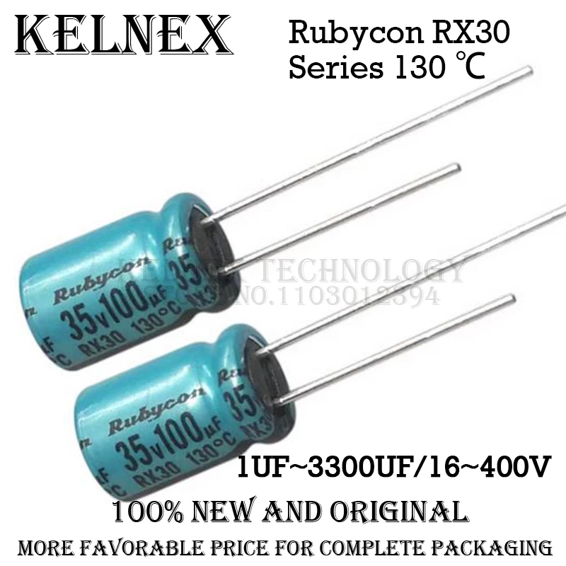 10 шт./лот Rubycon RX30 серии 130 ℃   Электролитический конденсатор DEC градусов 16 В 25 В 35 В 50 В 63 В 100 В 400 В 10 мкФ 47 мкФ 220 мкФ 330 мкФ 470 мкФ