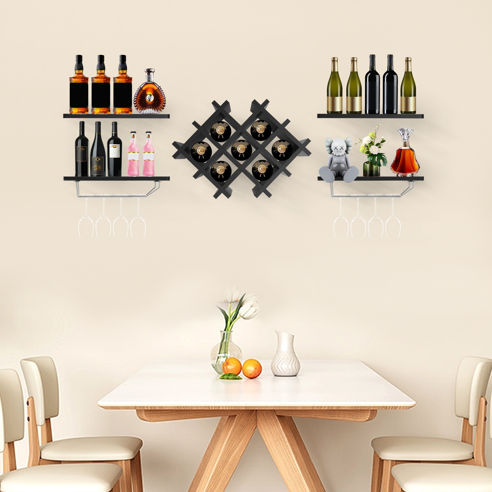 Cremalheira de vinho de parede para bares e restaurantes, forte capacidade de carga, ecológico, preto e branco, 5 PCs