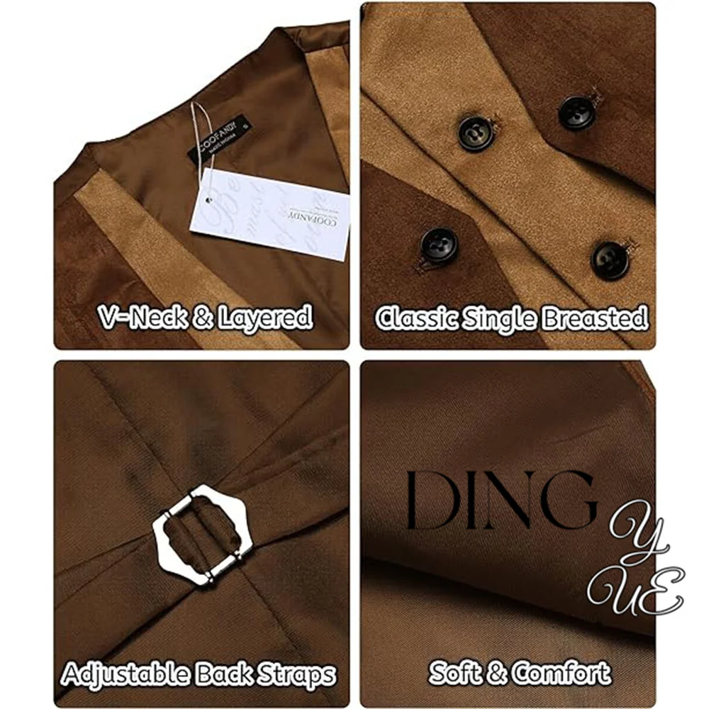 Herren Wildleder Leder Weste geschichteten Stil Kleid Weste Steampunk Herren Weste