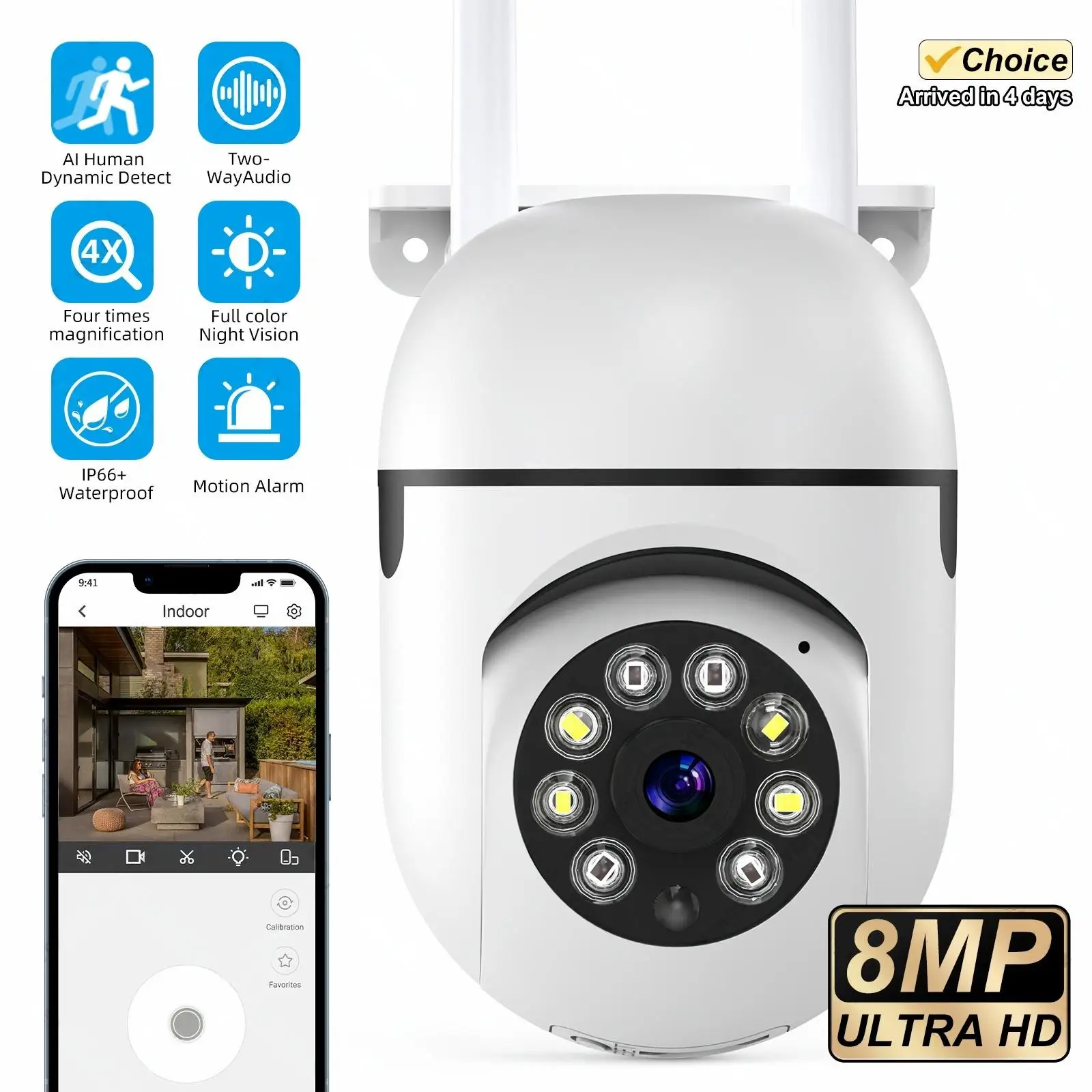 8MP Drahtlose Sicherheitsüberwachung PTZ Kamera Wifi IP Outdoor 4X Zoom Kameras AI Human Tracking Zwei-wege Audio HD Nacht Farbe Cam
