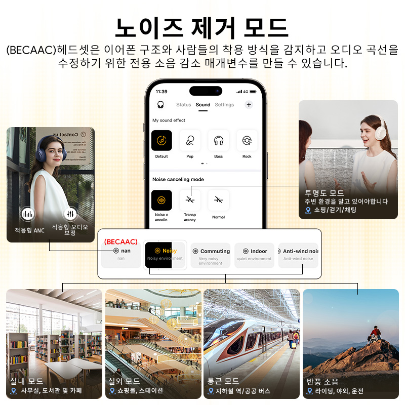 큐씨와이 H3 ANC 무선 헤드폰, 블루투스 5.4, 고해상도 오디오 오버 이어 헤드셋, 43dB 하이브리드 액티브 노이즈 캔슬링 이어폰, 60H
